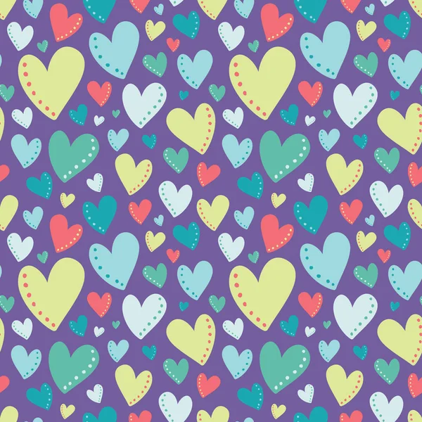 Dikişsiz desen vektör parlak renkli kalpler mor