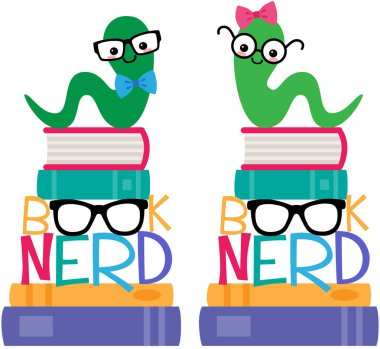 Vektör kitap solucan kitap Nerd grafik seti