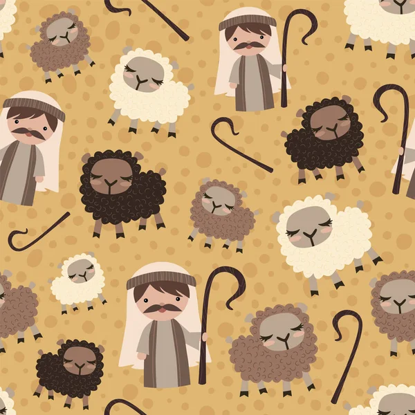 羊とベクトル羊飼いキリスト降誕シームレスなパターンの背景 — ストックベクタ