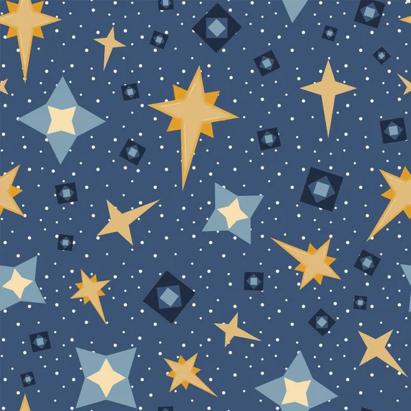 Vector Blue Stars and Diamonds Celestial Seamless Pattern Background — Stock Vector