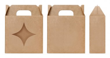 Kahverengi pencere yıldız şekli kesip ambalaj şablon, boş kraft kutu izole karton beyaz arka plan, kutuları kağıt kraft doğal malzeme, hediye kutusu kahverengi kağıt Sanayi Ambalaj karton kutu