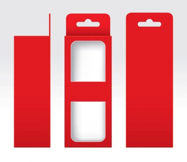 Red Box pencere asılı ambalaj şablon boş, boş kutu kırmızı karton, hediye kutuları kırmızı kraft paket karton, Premium kırmızı kutu boş kesmek