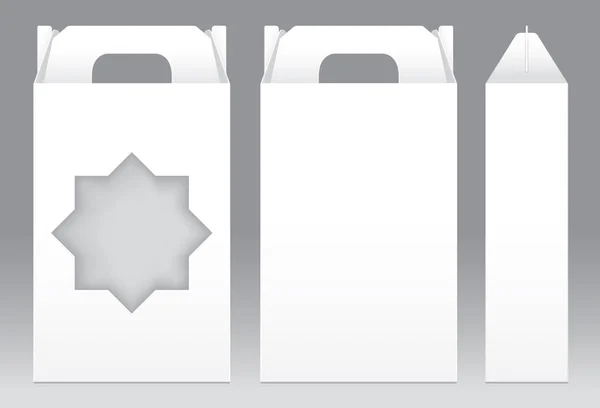 Высокий ящик Белая форма окна звезды вырезать шаблон упаковки пустой. Пустой ящик белый шаблон для дизайна упаковки подарочной коробки, белый ящик упаковки бумаги крафт картон пакет — стоковый вектор