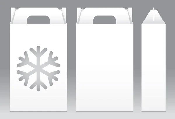 Magas doboz fehér ablak hó alakzat vágja ki a csomagolás sablon üres. Üres doboz fehér sablon design termék csomag ajándék doboz, fehér doboz csomagolás papír kraft kártya fórumon csomag — Stock Vector