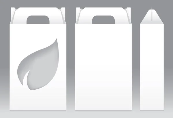 Hohe Schachtel weiße Fensterblätter, blattförmig ausgeschnittene Verpackungsschablone leer. leere Schachtel weiße Vorlage für Design-Produkt-Paket Geschenk-Box, weiße Schachtel Verpackungspapier Kraft-Karton-Paket — Stockvektor