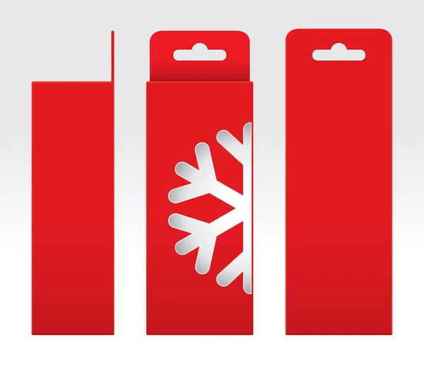 Висячий Красный ящик окно Снежная форма вырезать Упаковка шаблон пустой, Пустой ящик красный картон, Подарочные коробки красный крафт пакет картон — стоковый вектор