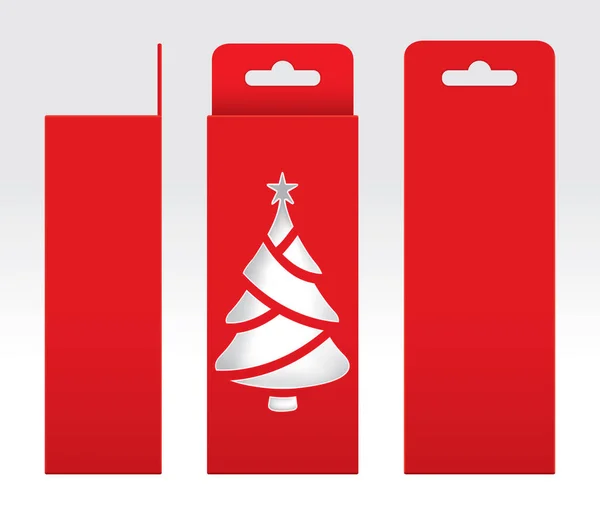 Fenêtre suspendue boîte rouge forme d'arbre de Noël découpé modèle d'emballage vide, boîte vide carton rouge, boîtes cadeaux carton kraft rouge — Image vectorielle