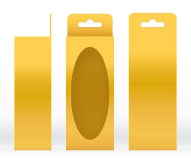 Kutu altın pencere şekli asılı ambalaj şablonu kullanıma boş kesti. Lüks boş kutu altın şablonunu tasarım ürün paketi hediye kutusu, altın kutu ambalaj kağıt kraft karton ambalajlama için