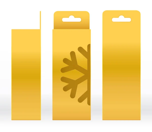 Окно висячий золотой ящик Snow Shape вырезало пустые шаблоны упаковки. Роскошный пустой ящик Золотой шаблон для упаковки подарка упаковки продукта дизайн, упаковка упаковки бумаги крафт картонная упаковка — стоковый вектор