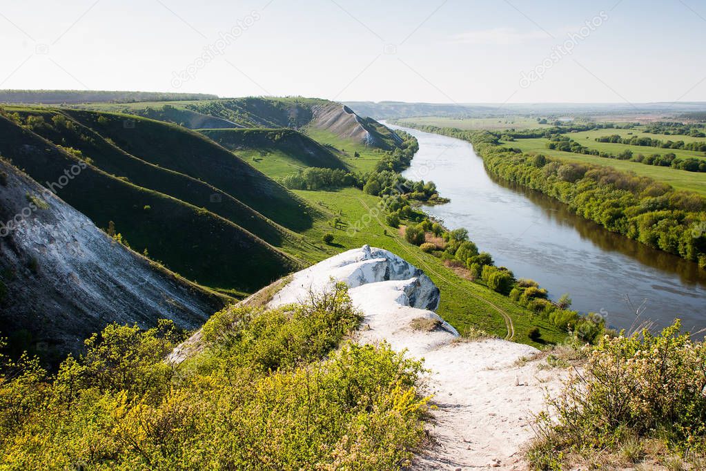 Landscape of the chalk mountins and  hills in the Don River valley, Storozhevoe, Voronezh dist., Russia