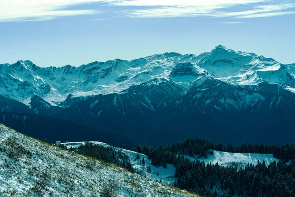 Bellissimo paesaggio invernale con neve e alberi — Foto Stock