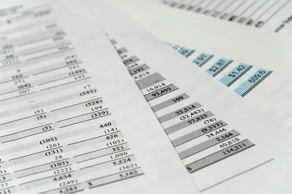 Pénzügyi kimutatások felülvizsgálata és elemzése táblázatokkal. — Stock Fotó