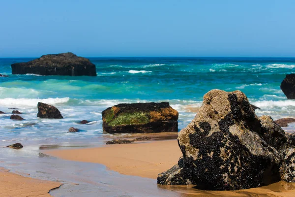 Velká vlna oceánu na písečné pláži — Stock fotografie