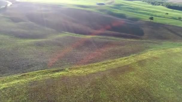 Sobrevoo Aéreo Bela Paisagem Pôr Sol Toscana Itália — Vídeo de Stock