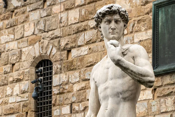 Die Statue von David von Michelangelo auf der Piazza della Signoria in Florenz — Stockfoto