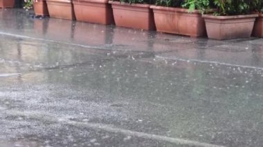 Rainy weather on streets of old traditional town in Italy.