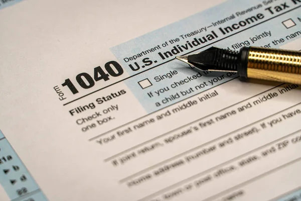 Formulários Fiscais 1040 Declaração Imposto Renda Individual Dos Eua Plano — Fotografia de Stock