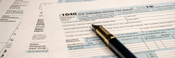 Belastingformulieren 1040 Individuele Aangifte Inkomstenbelasting Brede Spandoek — Stockfoto