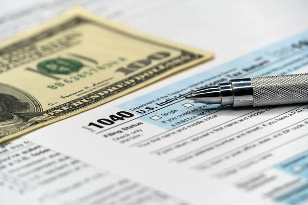 Steuerformular Mit Stift Und Dollarschein Dokument Sind Attrappen — Stockfoto