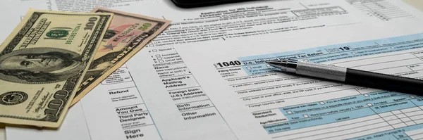 Налоговые Формы 1040 Individual Income Tax Return Широкий Баннер — стоковое фото