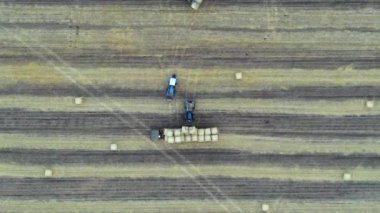 Haymaking bir tarlada yuvarlak balyalara dönüştü