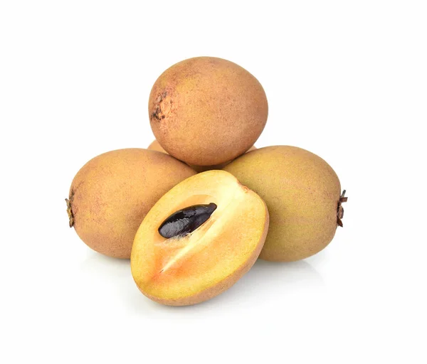 Sapodilla Fruit Avec Isolé Sur Fond Blanc — Photo