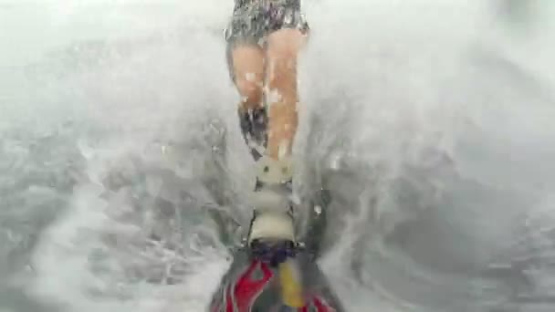 Slow Motion: Water-skier Slicing Through the Water — Stock Video