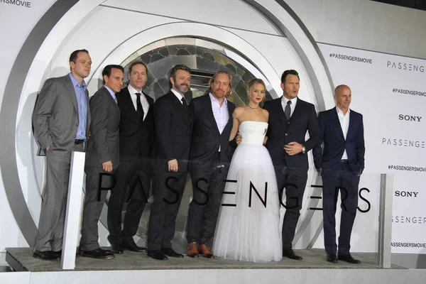 Executivos, Michael Sheen, Morten Tyldum, Jennifer Lawrence, Chris Pratt, Executivo — Fotografia de Stock