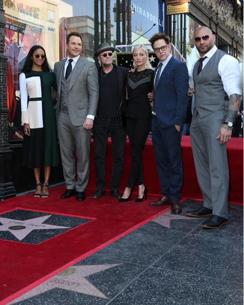 Zoe Saldana, Chris Pratt, Michael Rooker, Pom Klementieff, James Gunn, Dave Bautista — Foto Stock