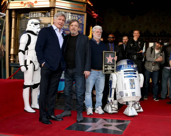 Harrison Ford, Mark Hamill, George Lucas — Stock Photo, Image