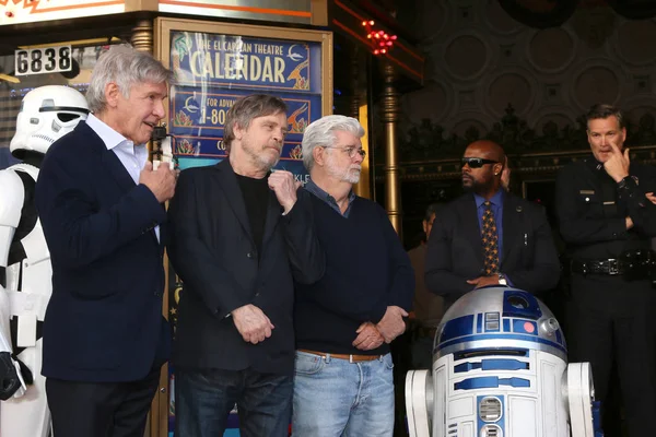 Harrison Ford, Mark Hamill, George Lucas — Stock fotografie