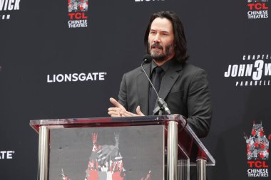 LOS ANGELES - MAY 14:  Keanu Reeves at the Keanu Reeves Hand and Foot Print Ceremony at the TCL Chinese Theater IMAX on May 14, 2019 in Los Angeles, CA clipart