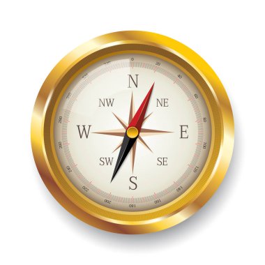Beyaz arka plan vektör pusula. Altın Pusula vektör. 