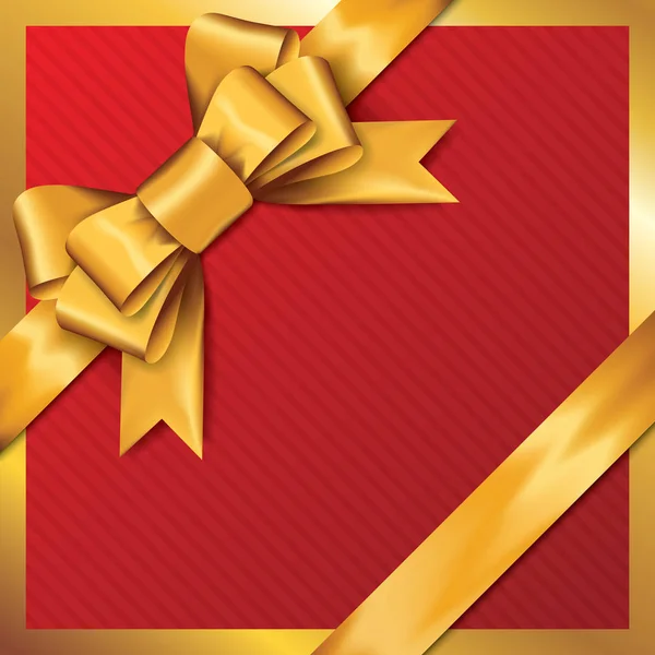 Gouden geschenk bogen met linten op rode achtergrond. — Stockvector