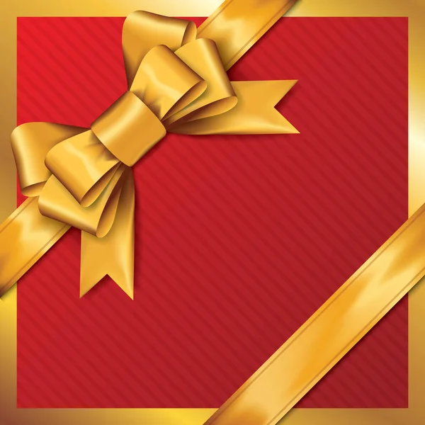 Arcos de presente de ouro com fitas em fundo vermelho . — Vetor de Stock