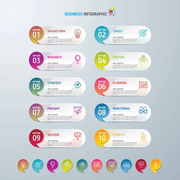 Info-graphic design template and marketing icons, Business concept with 10 options, parts, steps or processes. — Stock Vector