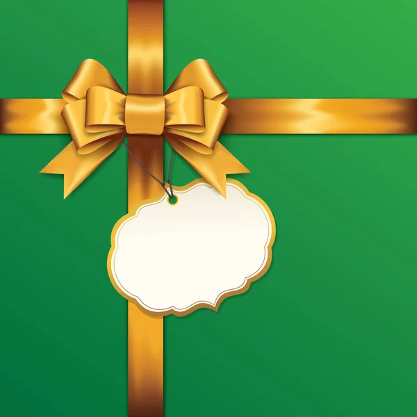 Fiocchi regalo dorati con nastri su sfondo verde . Vettoriali Stock Royalty Free