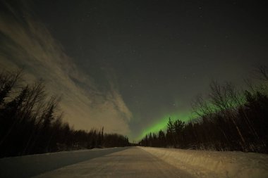 Kuzey Işıkları, Kola Yarımadası 'ndaki Aurora Borealis gece gökyüzü yeşile boyandı. Murmansk bölgesi, Rusya