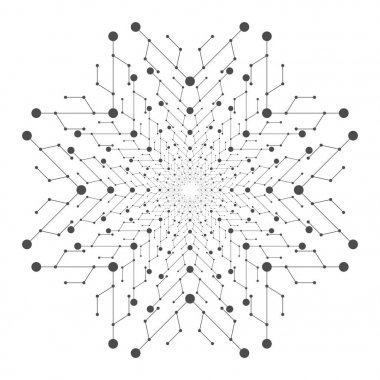 Yuvarlak teknoloji mandala kalıp çizgiler ve noktalar bağlama ile. Bağlantı yapısı, vektör çizim.