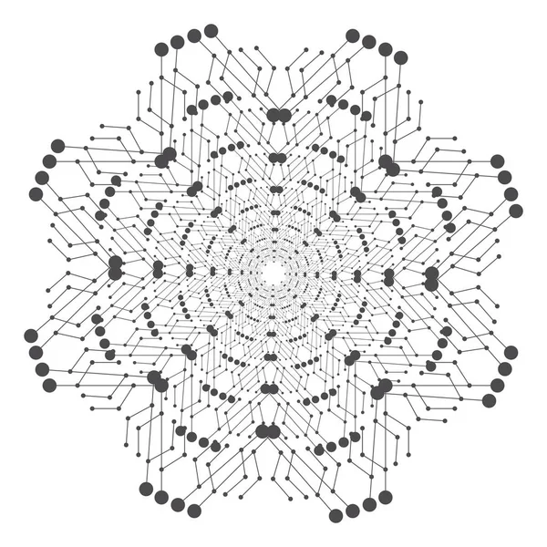 Modelo de mandala de tecnologia redonda com linhas de conexão e pontos. Estrutura de conexão, ilustração vetorial . — Vetor de Stock