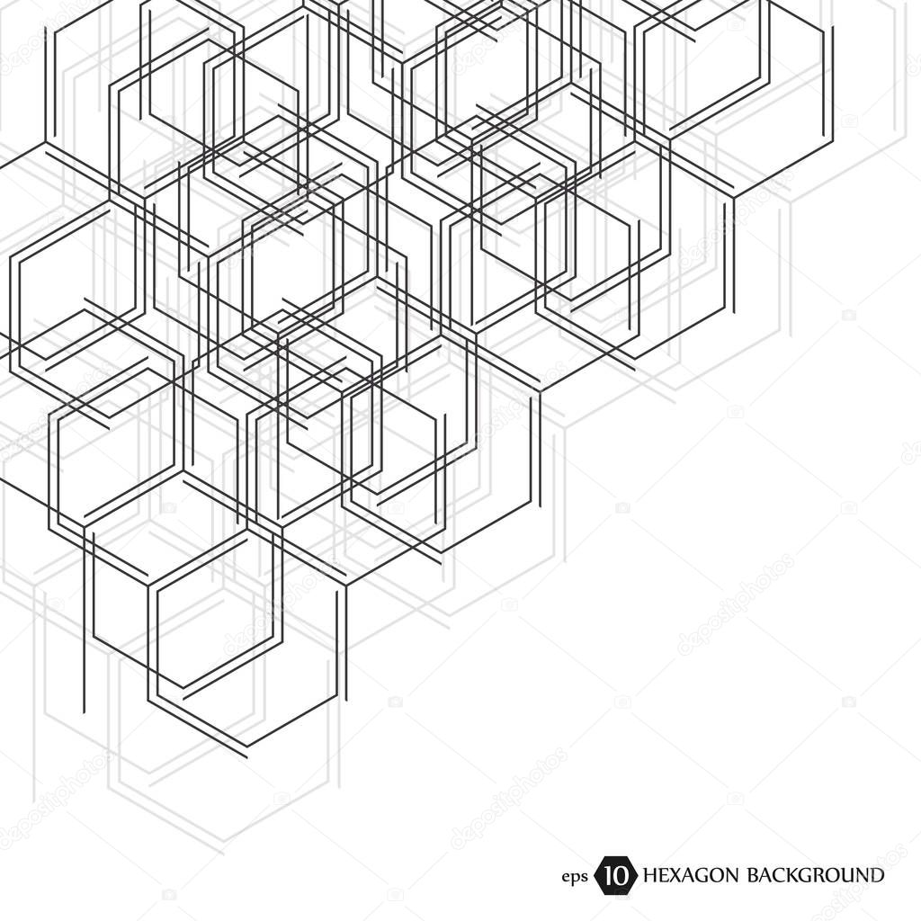 Abstract molecule background. Hexagonal chemistry pattern. Molecular scientific research. Composition of the molecular hexagonal lattice. Medical, science and technology design vector illustration.