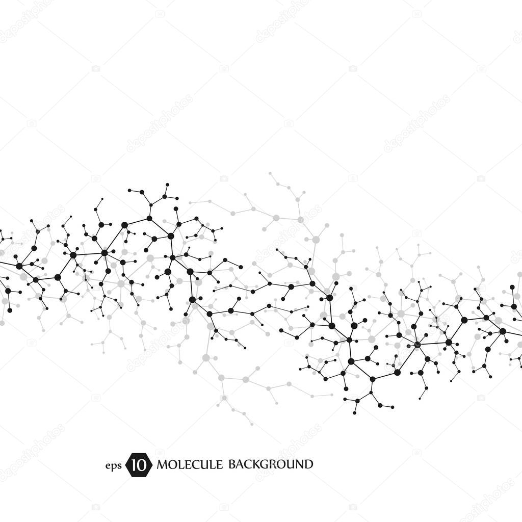 Molecules concept of neurons and nervous system. Scientific medical research. Molecular structure with particles. Science and technology background for banner or flyer. Eps 10 vector illustration.
