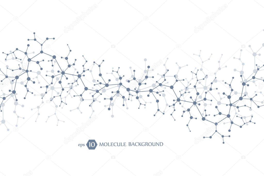 Molecules concept of neurons and nervous system. Scientific medical research. Molecular structure with particles. Science and technology background for banner or flyer. Eps 10 vector illustration.