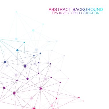 Birbirine bağlı çizgiler ve noktalarla soyut çokgen arkaplan. Minimalist geometrik desen. Molekül yapısı ve iletişim. Grafik pleksus arkaplanı. Bilim, tıp, teknoloji konsepti.
