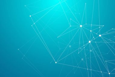 Birbirine bağlı çizgiler ve noktalarla soyut çokgen arkaplan. Minimalist geometrik desen. Molekül yapısı ve iletişim. Grafik pleksus arkaplanı. Bilim, tıp, teknoloji konsepti.