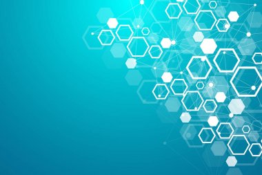 Tıbbi arka plan. DNA araştırması. Altıgen yapısı molekül ve iletişim için arka plan tıp, bilim, teknoloji. Vektör çizim.