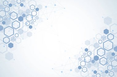 Yapısı molekül ve iletişim. DNA, atom, nöronlar. Tıp, bilim, teknoloji, Kimya için bilimsel molekül arka plan. Vektör geometrik dinamik çizim.