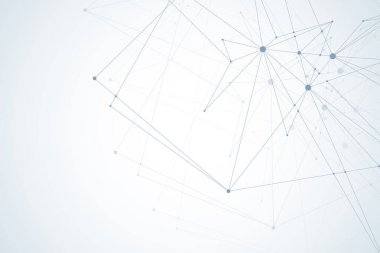 Birbirine bağlı çizgiler ve noktalarla soyut çokgen arkaplan. Minimalist geometrik desen. Molekül yapısı ve iletişim. Grafik pleksus arkaplanı. Bilim, tıp, teknoloji konsepti.