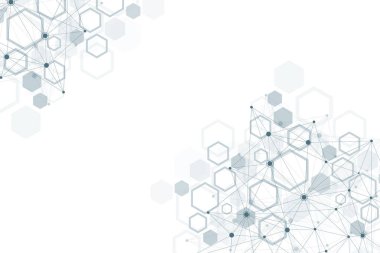 Tıbbi arka plan. DNA araştırması. Altıgen yapısı molekül ve iletişim için arka plan tıp, bilim, teknoloji. Vektör çizim.