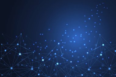 Birbirine bağlı çizgiler ve noktalarla soyut çokgen arkaplan. Minimalist geometrik desen. Molekül yapısı ve iletişim. Grafik pleksus arkaplanı. Bilim, tıp, teknoloji konsepti.